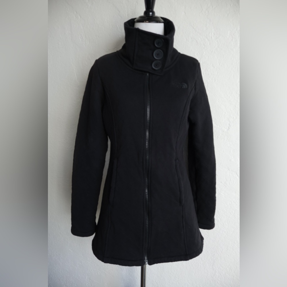 The North Face Women's Jacket Size Small Black Logo Full Zip Button Neck M